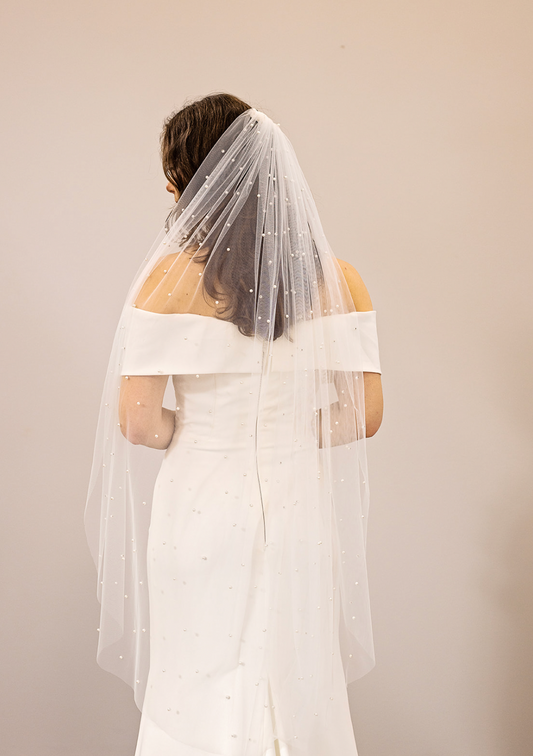 S19 slør med perler 120cm